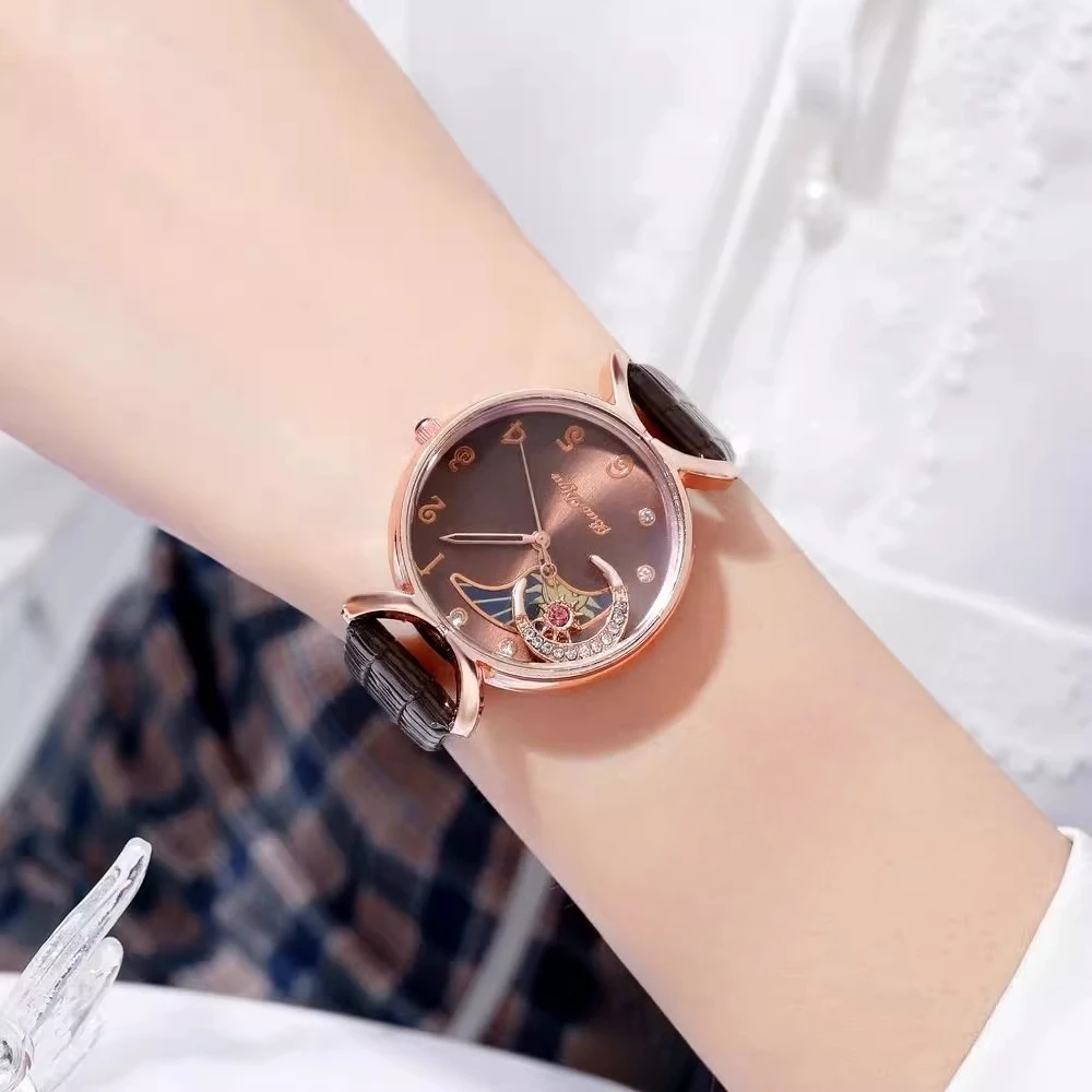 Элегантные часы Moon Diamonds, женские роскошные кварцевые наручные часы, повседневные женские кожаные часы, креативные часы Montre Femme Часы Женские 시계