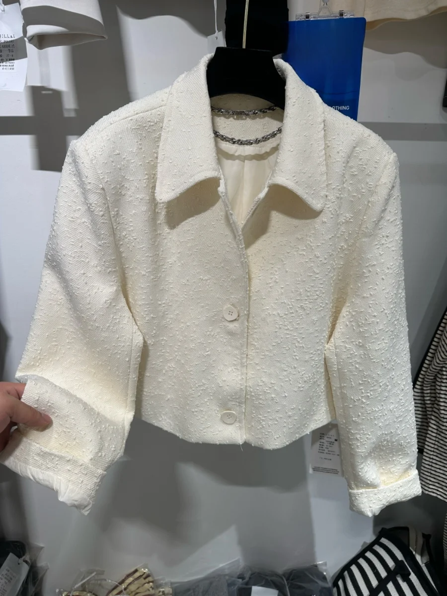 

Ele ort Collar Suit Jaet Women's Spring 2025 Faion Design Straight Cut Other Material Long Sve Pure Color