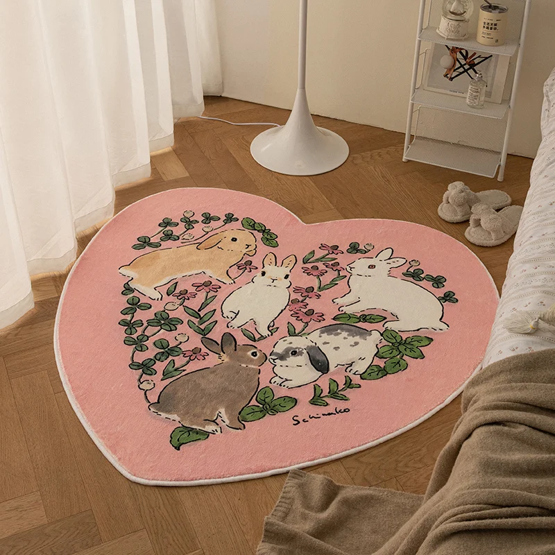 Living Room Carpet Cartoon Rabbits Printed Fluffy Large Area Round Children Bedroom Rug Home Decoration Cute IG Cloakroom Mat 러그