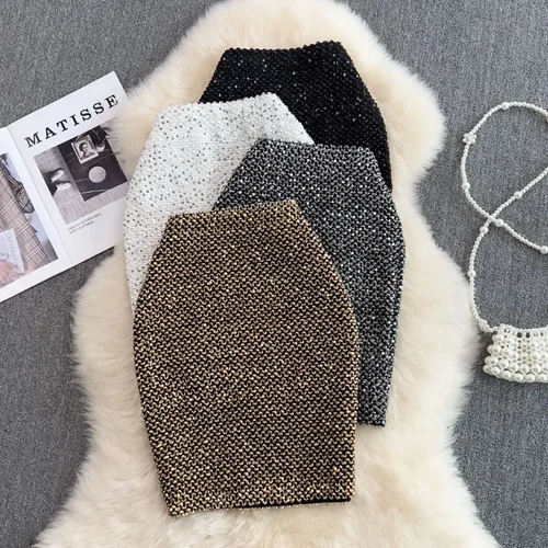 Faldas elegantes de lentejuelas para mujer, falda Formal de oficina Premium, elegante, oferta de lujo en V, estilo coreano Original