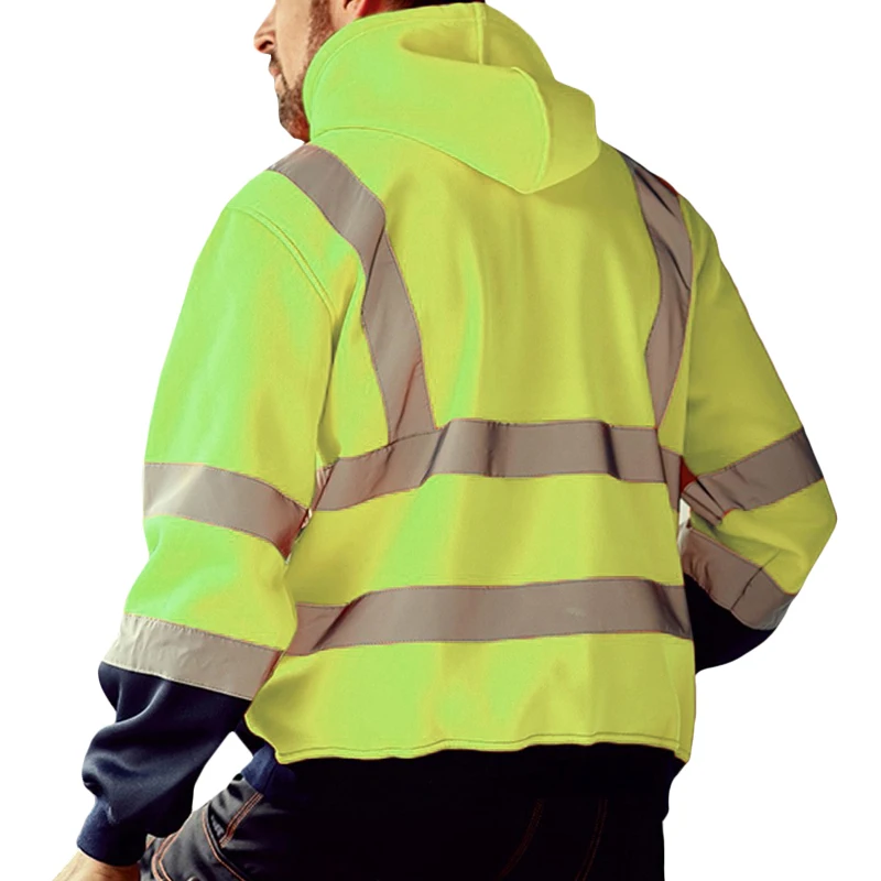 Men Workwear High Visibility Work Jacket Coat Mens Reflective Safety Sweatshirt Hooded Coat Wrok Clothing Winter Jackets