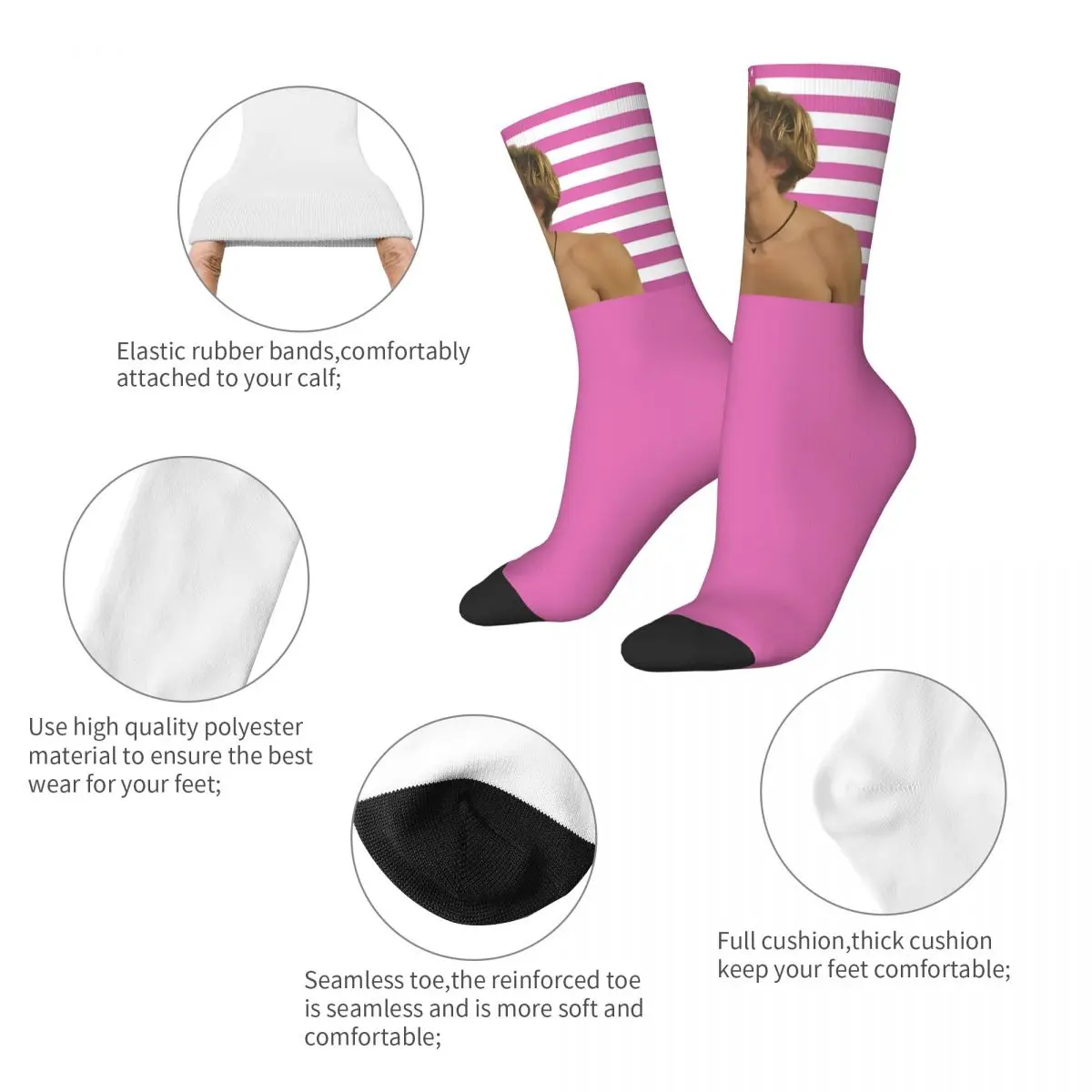 Autumn Winter Hip-hop Women Men JJ Maybank Pink USA Flag Socks Non-slip Middle Tube Socks