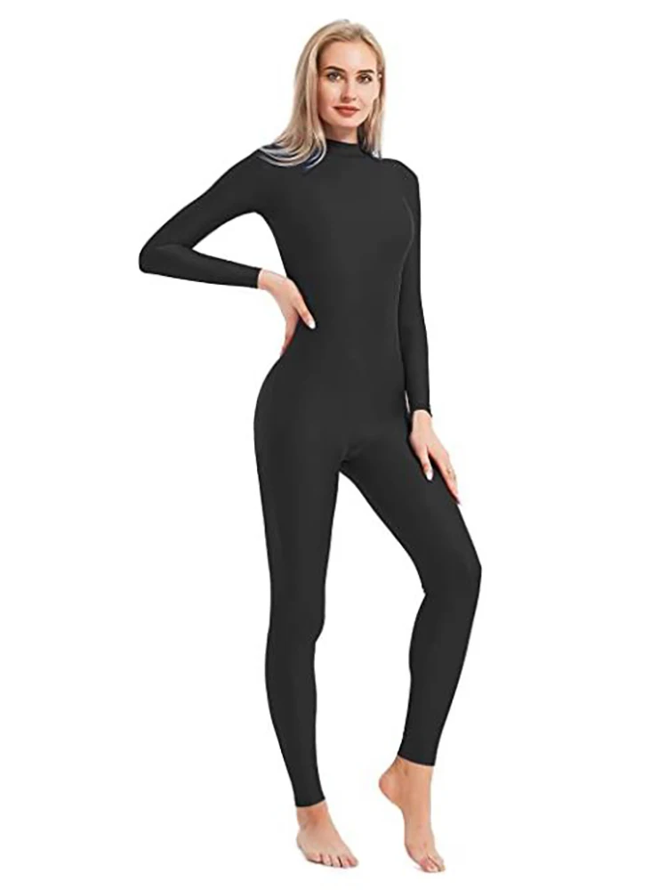 Adult High Neck Zip One Piece Unitard Full Body Leotard Unisex Long Sleeve Yoga Unitard Bodysuit Women Catsuit