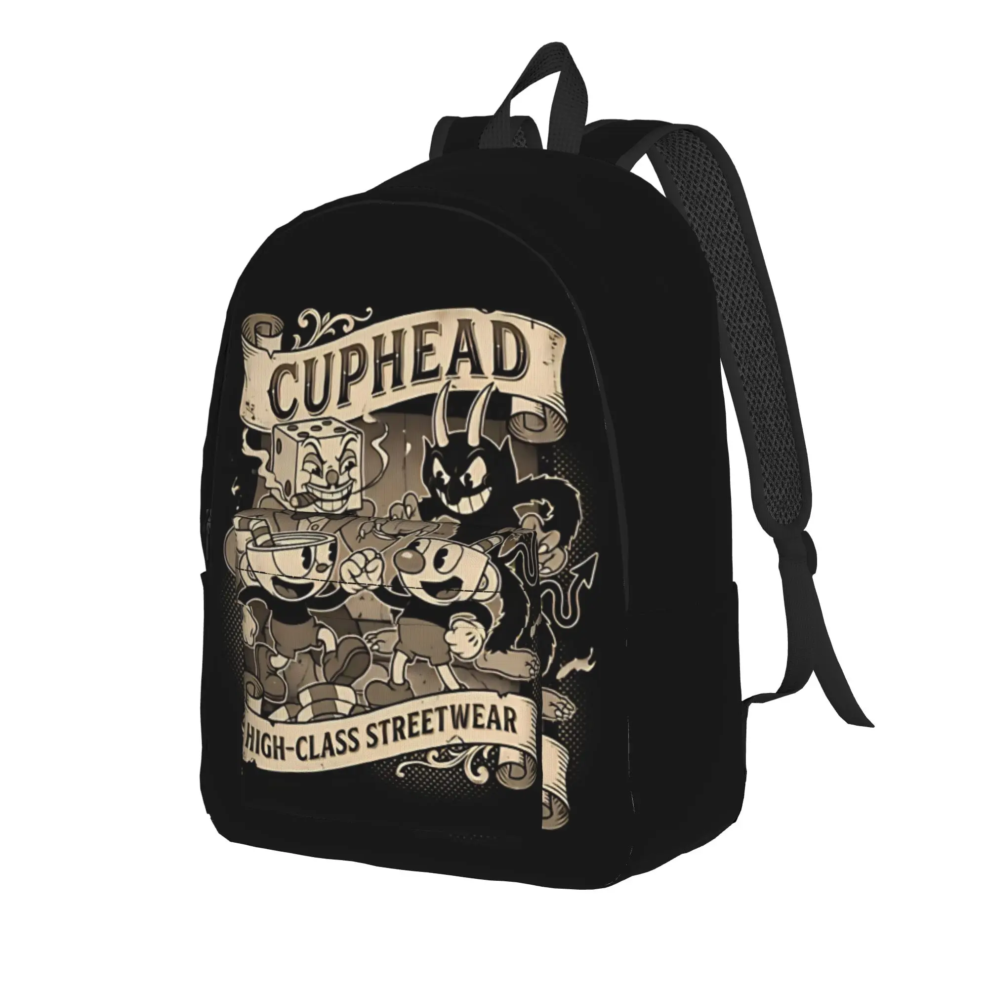 Cuphead Handbag Back to school season Vintage Cartoon Warrior  Personalised Backpack