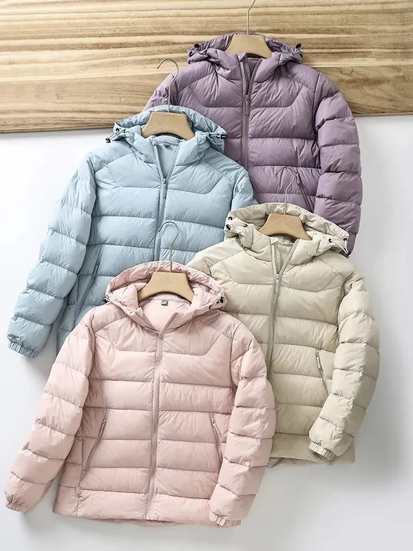 

Women's Lightweight Warm ort Du down Jaet Winter Heat Retention Lo Temperature 90 White Du Feather Windproof Hat Coat