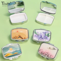 1*Medicine Box Portable Simple Square Pill Box Circular Metal Pill Box With Mirror Travel Pill Capsule Box Drug Dispense Storage