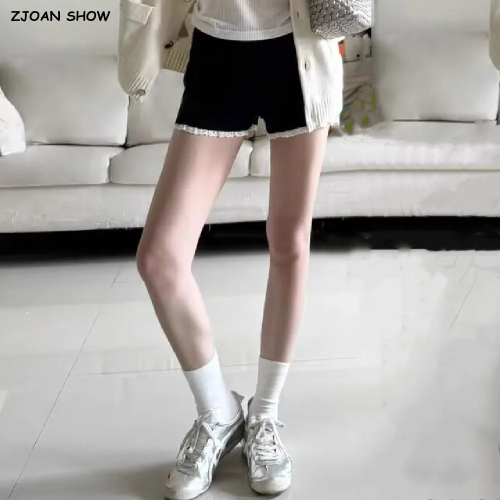 

Новые осенние модные вязаные шорты с кружевными манжетами и эластичной резинкой на талии для девочек, короткие брюки, трикотаж с милой подошвой, темно-белый
