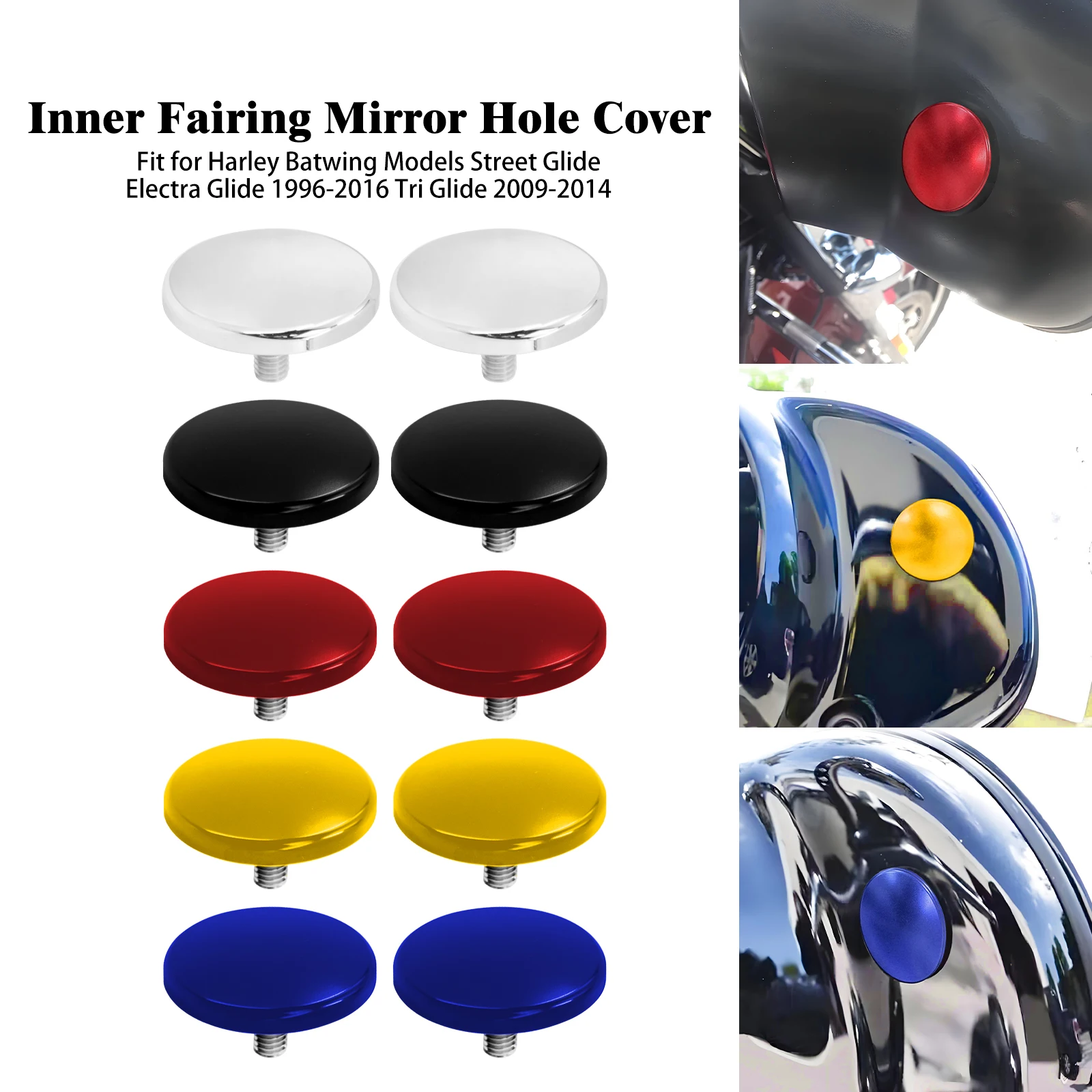 

Motorcycle Mirror Plugs Inner Fairing Mirror Holes Cover For Harley Touring Batwing Electra Street Glide 1996-16 Tri Glide 09-14