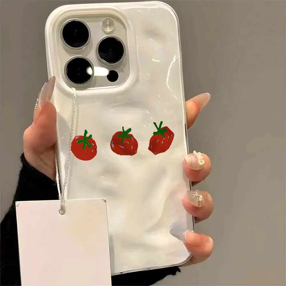 Capa de Celular Texturizada Kawaii Tomate Vermelho Meteoro para iPhone 17 Air 16 15 14 Plus 13 12 11 Pro Max XS Max XR XS X Capas Laváveis