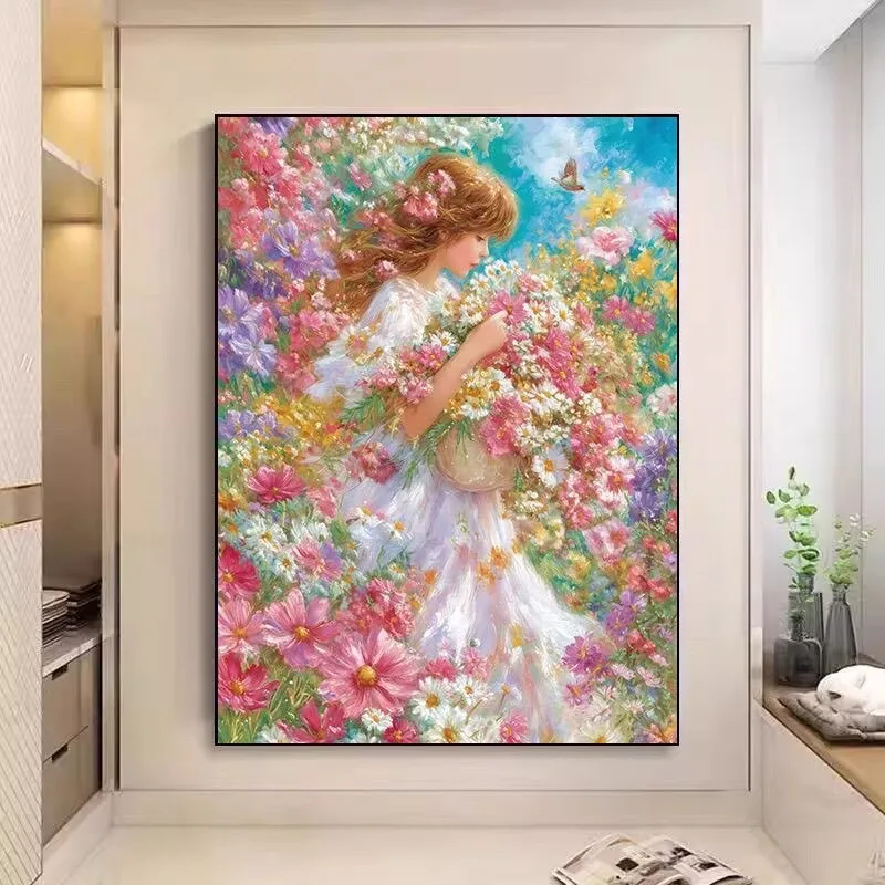 

9ct 110x85cm Flower Picking Girl Embroidery DIY Printed Kits Cross Stitch Needlework Set Home Decor Crafts