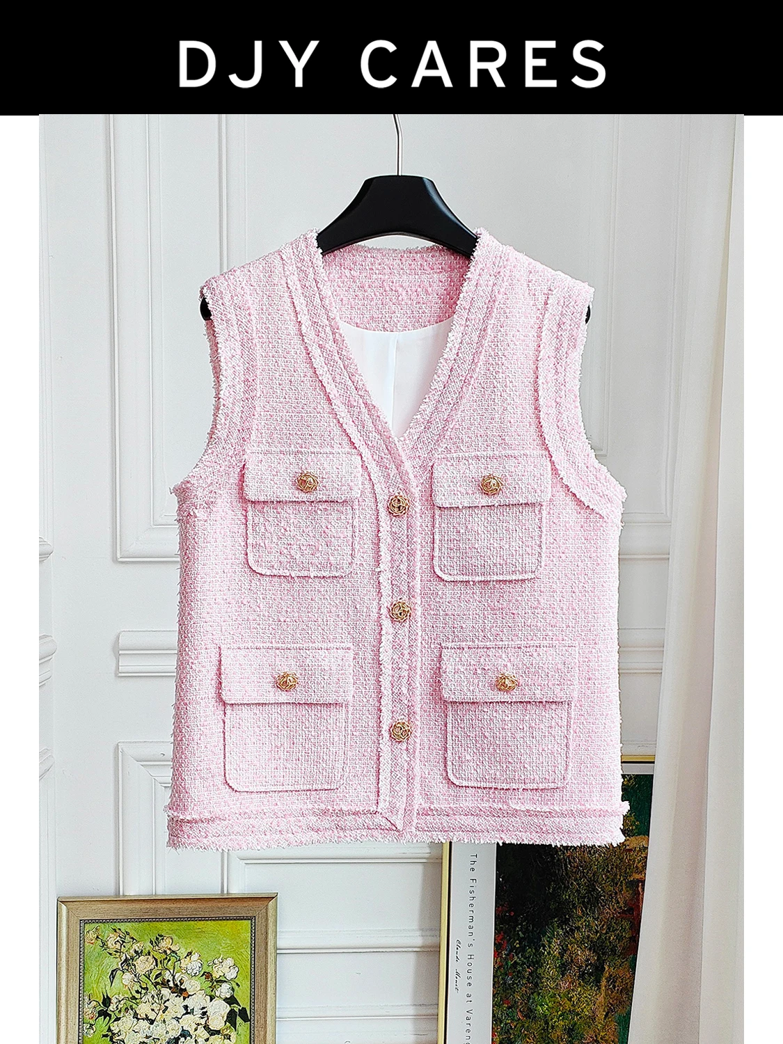 

Новый розовый однобортный жилет с v-образным вырезом, большой размер