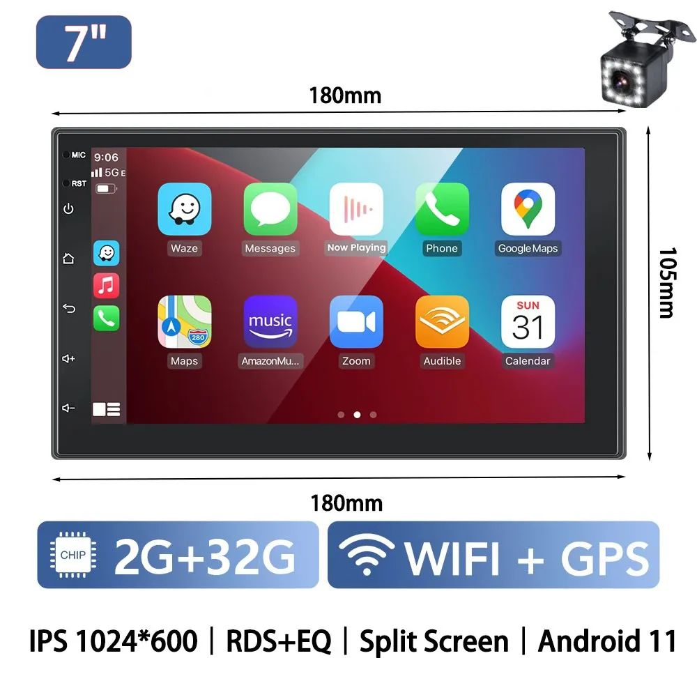 Autoradio 2 Din Multimedia Videospeler Carplay Android Auto Android 13 Universele 7 Inch 2 Din Android Navigatie Auto Stereo - afbeelding 1