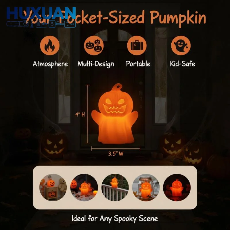 !Halloween LED Pumpkin Decorative Lights With Warm Glow Hanging Loop For Haunted House Indoor Outdoor Decor