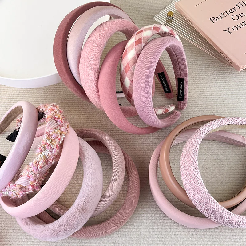 Sweet Romantic Pink Headband Sponge Wide Hair Band for Woman Girl Temperament Hair Hoop Fashion Versatile Hair Accessories Gift