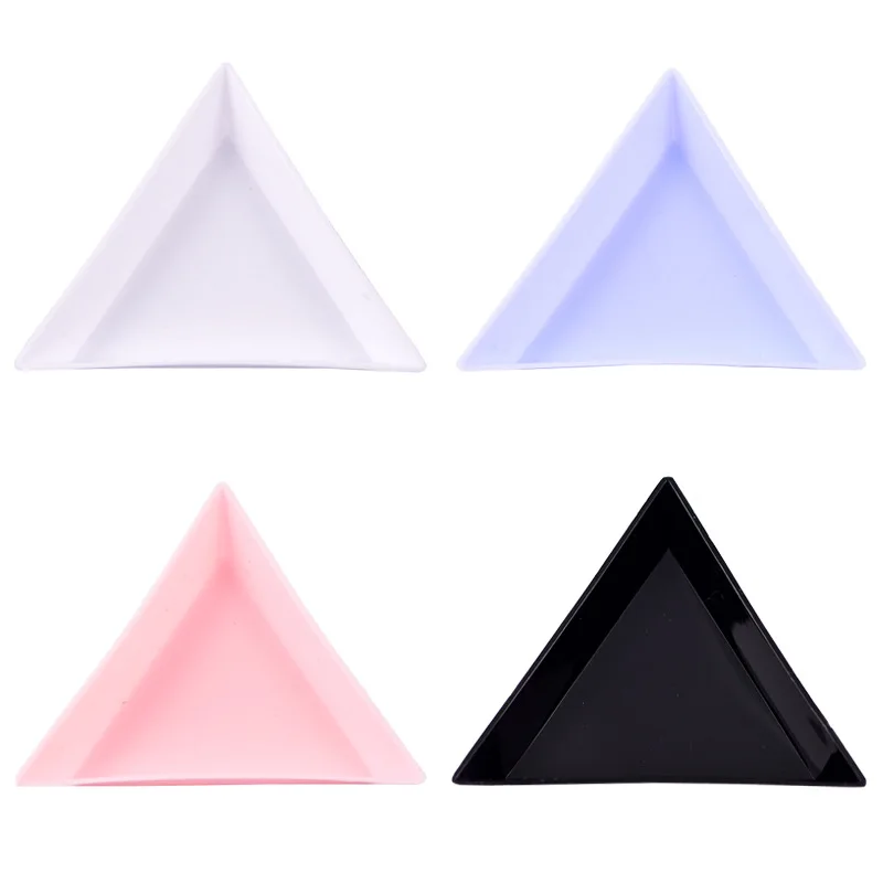 

Triangle Plastic Rhinestone Nail Art Storage Box Plate Tray Holder Container Jewelry Glitter Cup DIY Decoration Dotting Tool