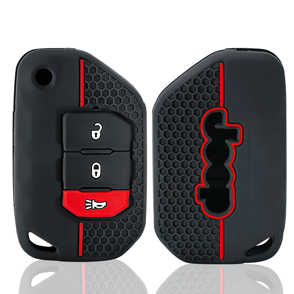 Funda de silicona de 3 botones para llave remota de coche, cubierta protectora, llavero, soporte para Jeep Wrangler Gladiator JT JLU con llave plegable tipo espada