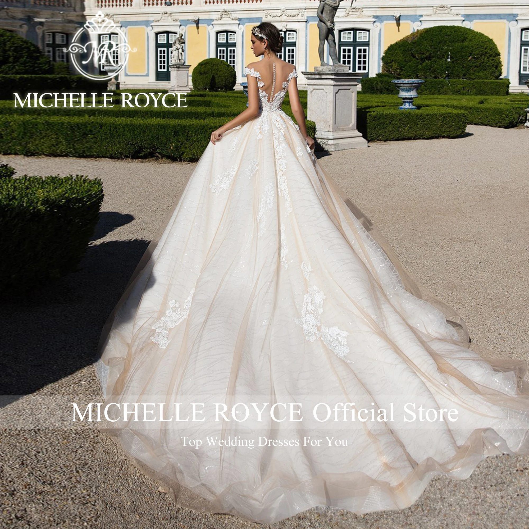 Michael Royce Luxus Brautkleider für Frauen 2024 Stickerei funkelnden Kurzarm Schatz Brautkleid Vestidos de Novia