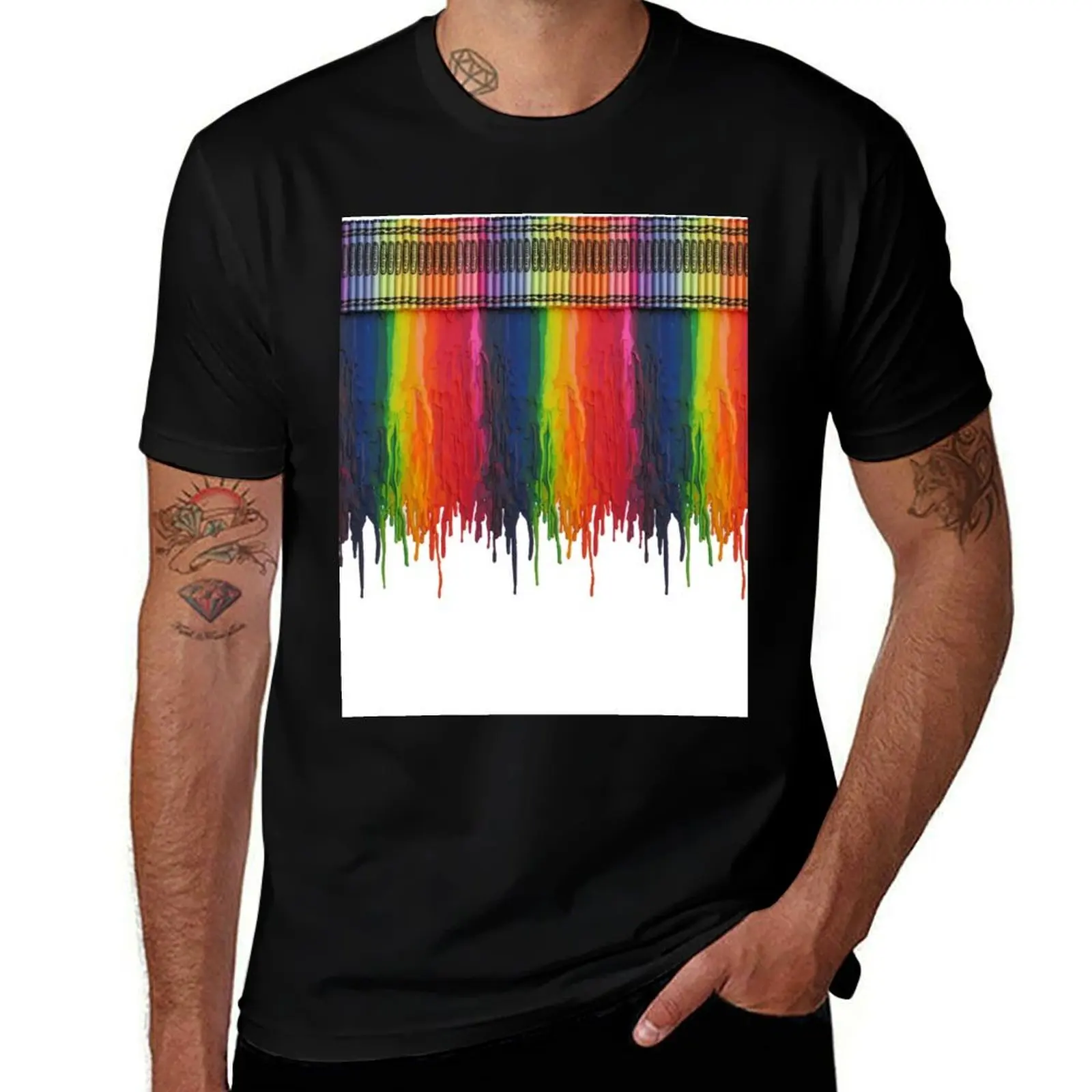 Melting Crayons T-Shirt oversized graphic tee quick-drying korean fashion summer tops Men's cotton t-shirt