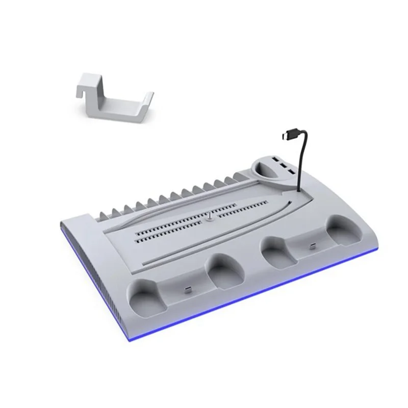 Ladeständer mit Lüfter für PS5 und PS5 Slim-Konsole, Dual-Controller-Ladestation mit 9 RGB-Leuchten, langlebig (weiß)