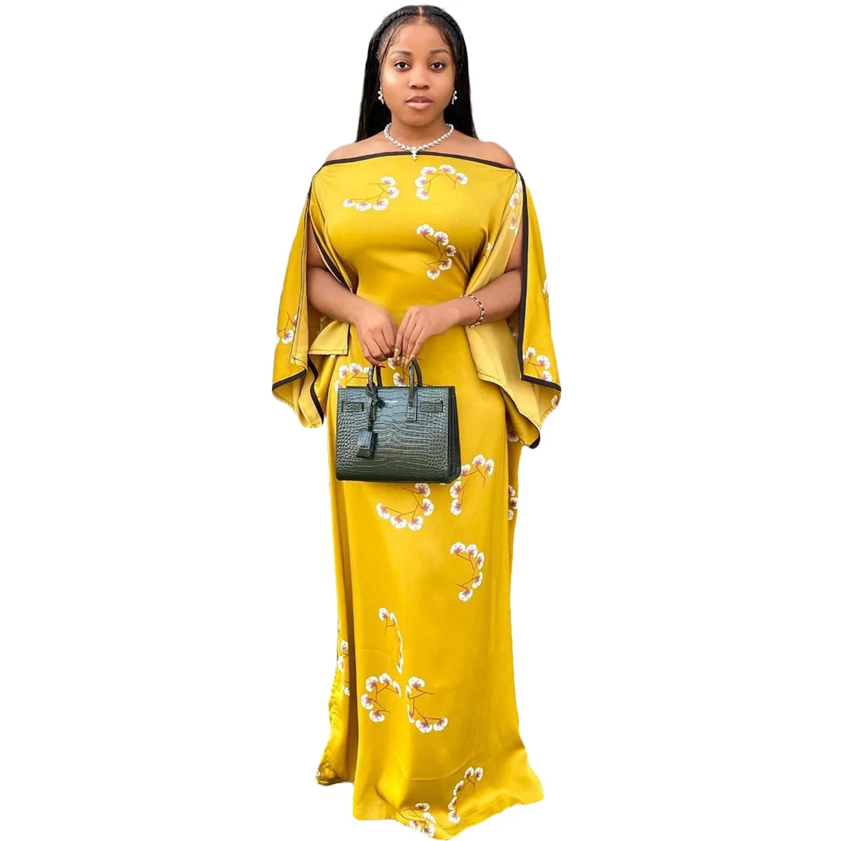 2022 Summer Fashion Style African Women Short Sleeve Polyester Printing Long Dress Maxi Dress African Dresses for Women