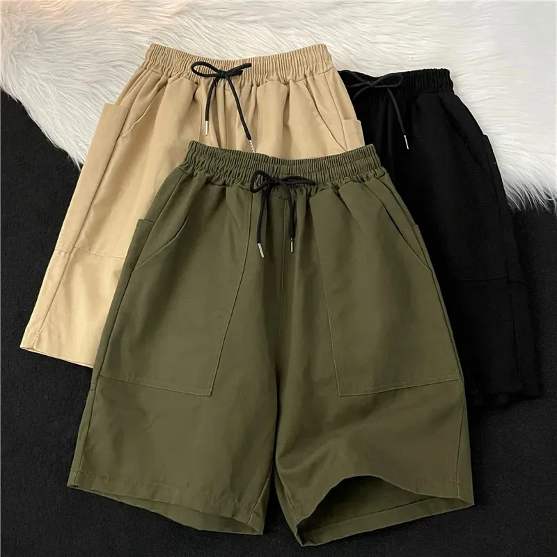 

Summer New Cargo Shorts Women Y2K Fashion Korean Loose Pocket Casual Shorts Bf High Waist Streetwear Jogging Knee-Length Shorts