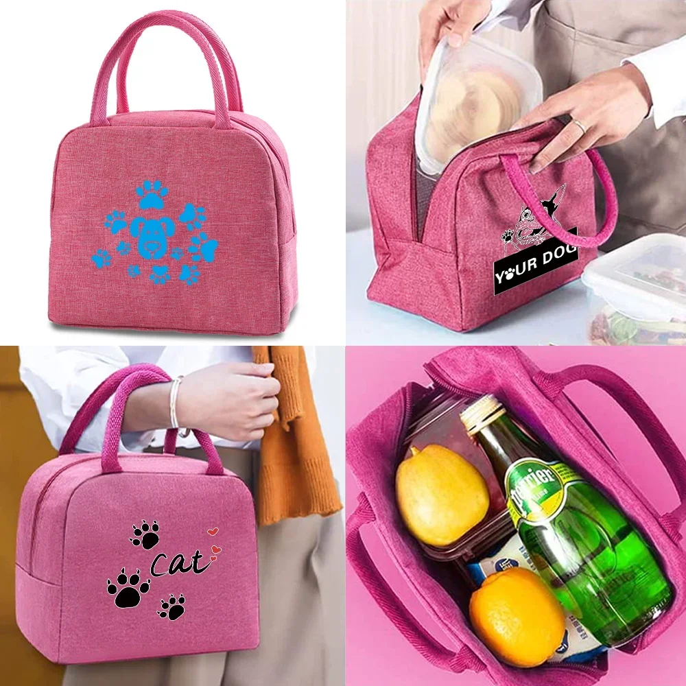 

Lunch Bag Kids Food Thermal Organizer Handbag Women's Travel Cooler Pouch Footprints Print Waterproof Insulated Canvas Tote Bags