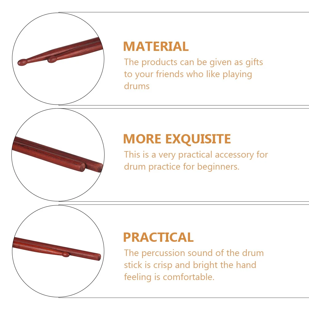 

1Pair Drum Sticks Professional Wooden Rosewood Durable Practical Percussion Music Performance Drum Accessories