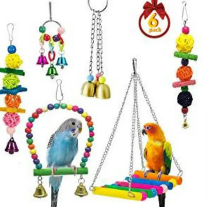 

6-Piece Combination Toy Small Parrot Toy Set Pendant Chain Swing Bell String Set Relief Pet Bird Toy
