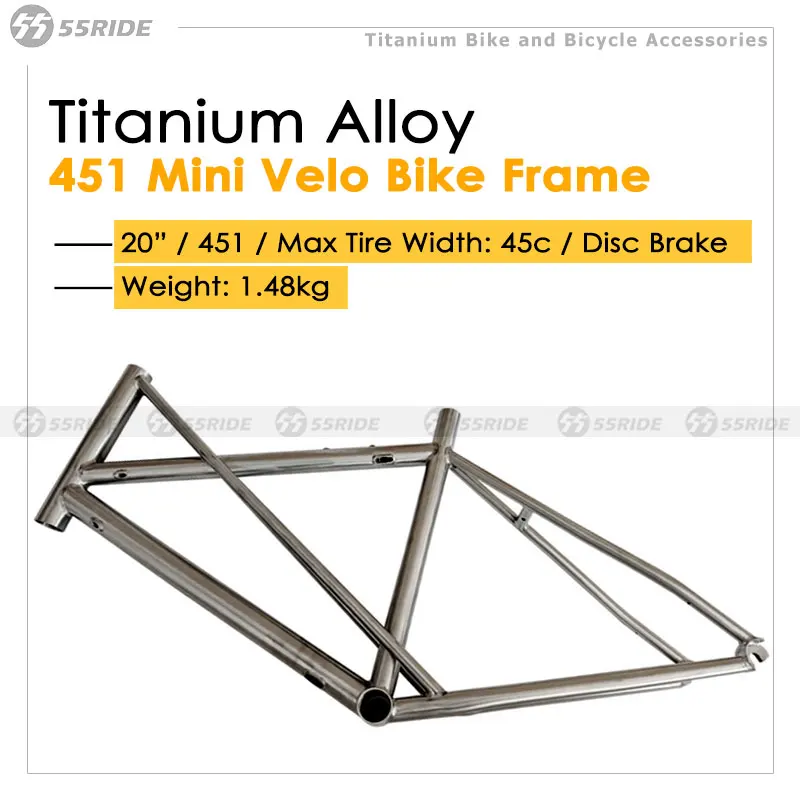 

20 "451 Титановая мини-рама велосипеда Velo, дисковый тормоз, внутренний трос, маршрутизация BB68, легкая велосипедная рама