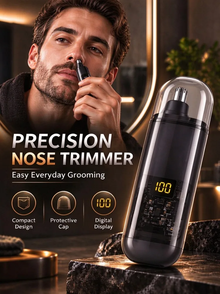 男性用鼻毛カッター。充電式usb接続、鼻と耳の毛をカット可能。ポータブルでコードレス、デジタル表示、低騒音、ステンレス製。