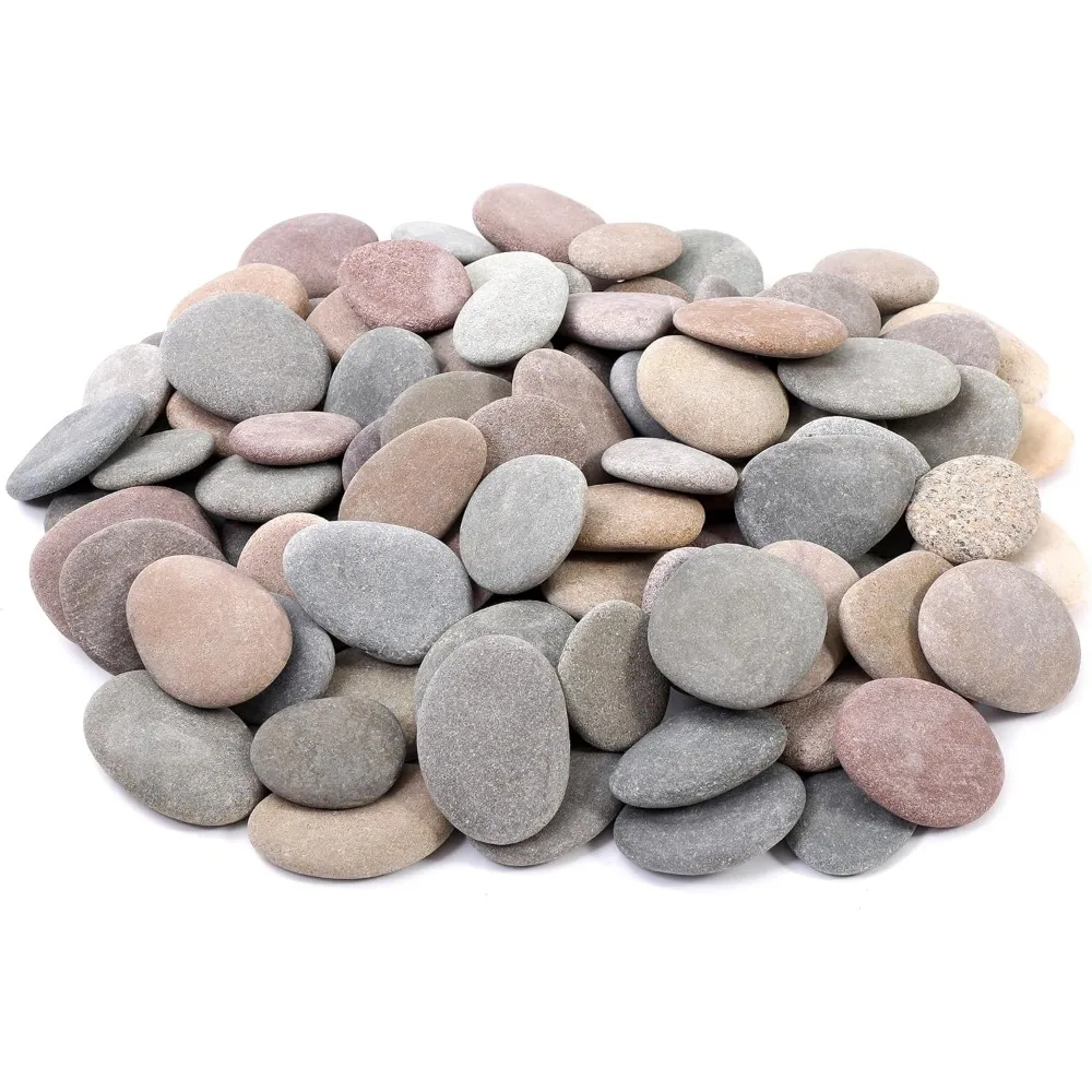 100 صخور مسطحة كبيرة مقاس 2.05-3.15 بوصة للرسم، لوازم طلاء صخور النهر الناعمة للأحجار اللطف والفنون والحرف اليدوية والديكور