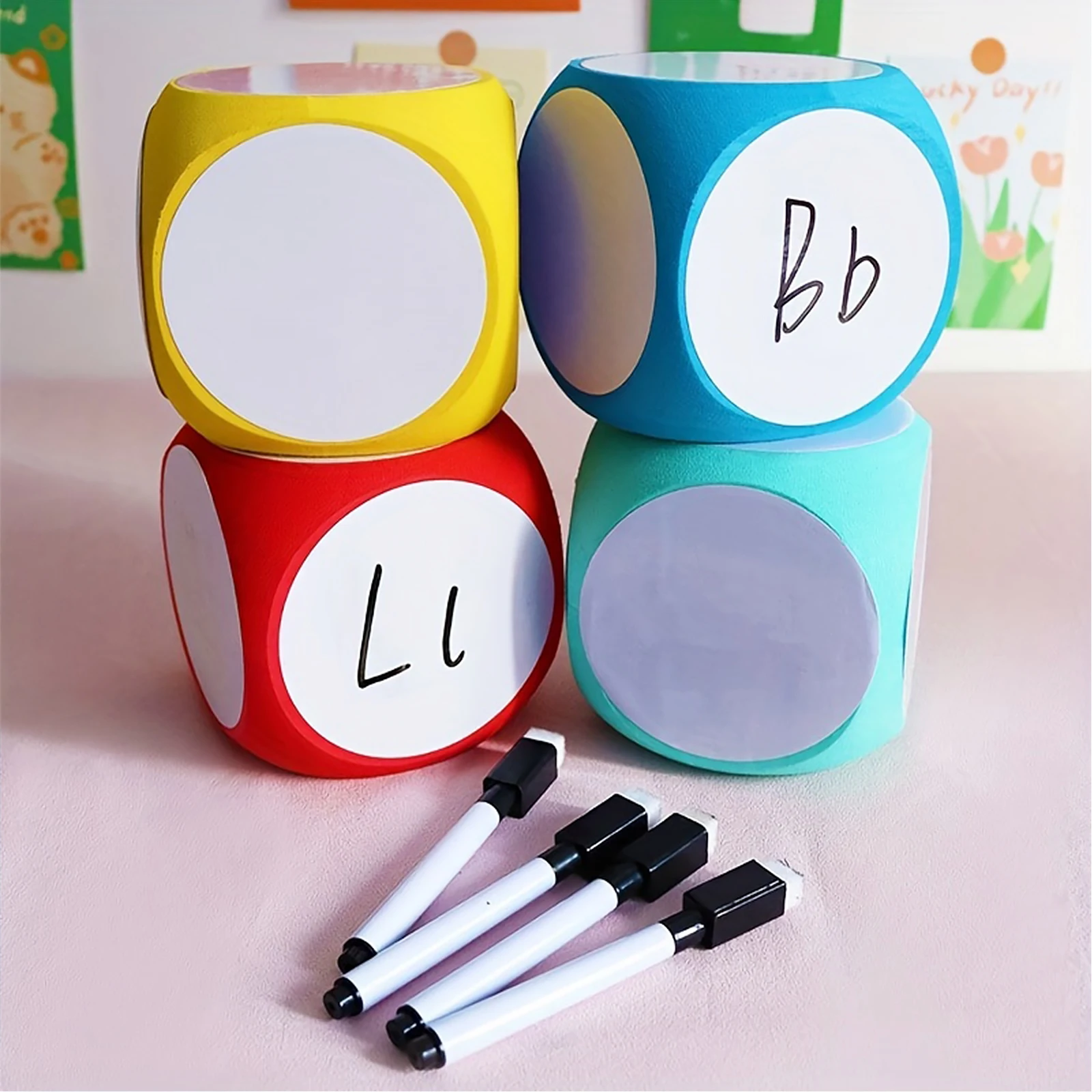 

1Pc DIY Dry Erase Whiteboard Dice Set for Kids - Reusable Alphabet Word Learning Tools Interactive Game Props for Classroom