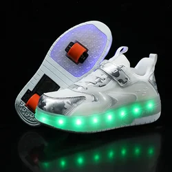 New High Quality Skate Shoes for Kids Fashion LED Light Luminous Sneakers Children Two Wheels Shoe Boys Girls with USB Charging