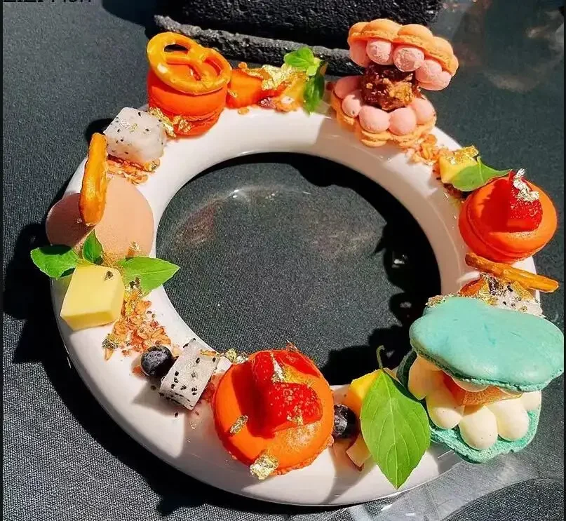 

White Ring Ceramic Plate Hotel Restaurant Sashimi Sushi Food Decoration Tableware European Afternoon Tea Dessert