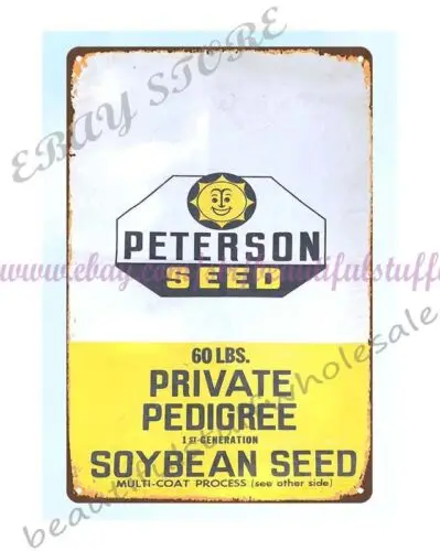 1970's PETERSON SOY BEAN SEED FARM FIELD metal tin sign studio shops wall art