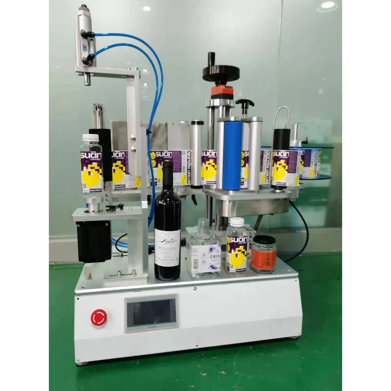 Semi Auto Round Bottle Labeler Machine For Wine Whiskey Glass Jar Sticker Label Application Customized