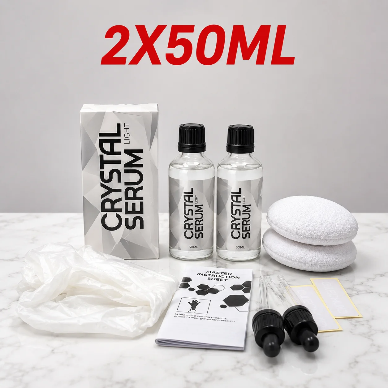 Crystal Serum Light Ceramic Coating for Car Protect Car Paintwork High Shine Easy To Apply 2*50ml 5 Years Durability