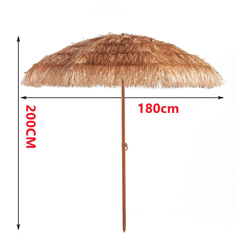 180X200CM Outdoor Simulated Thatch Umbrella Heavy Duty Patio Garden Pool Beach Sunshades UV Protect Backyard Parasol with Base