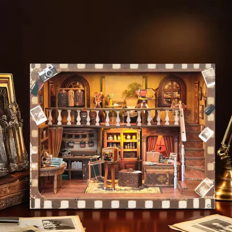 OUZEY Vintage Photo Studio DIY Miniature House - Nostalgic Wooden Model Building Kit for Teens & Adults