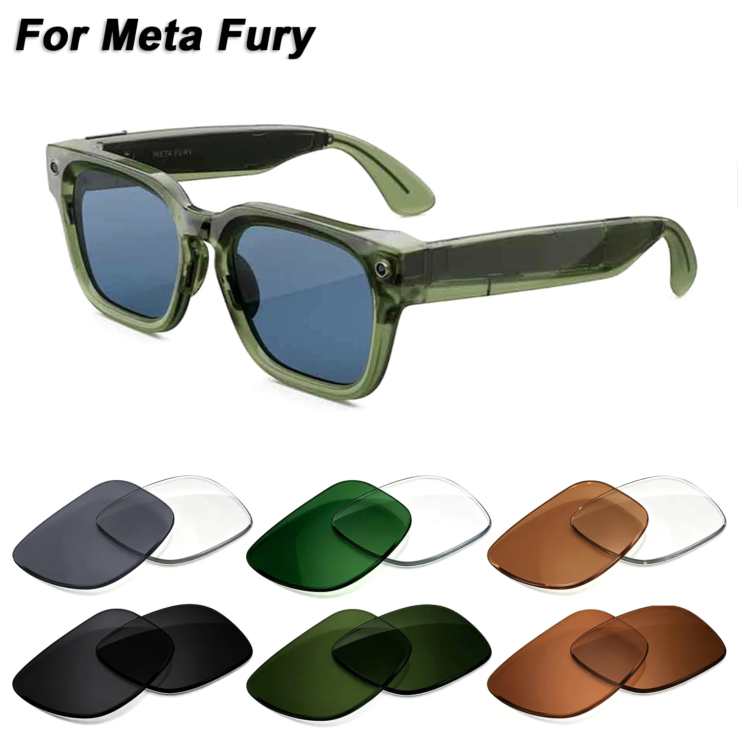 For Meta Fury Replacement Lenses  Anti Blue Transitions Photochromic & Polarized Sunglasses Lens For FURY 51mm AI Smart Glasses