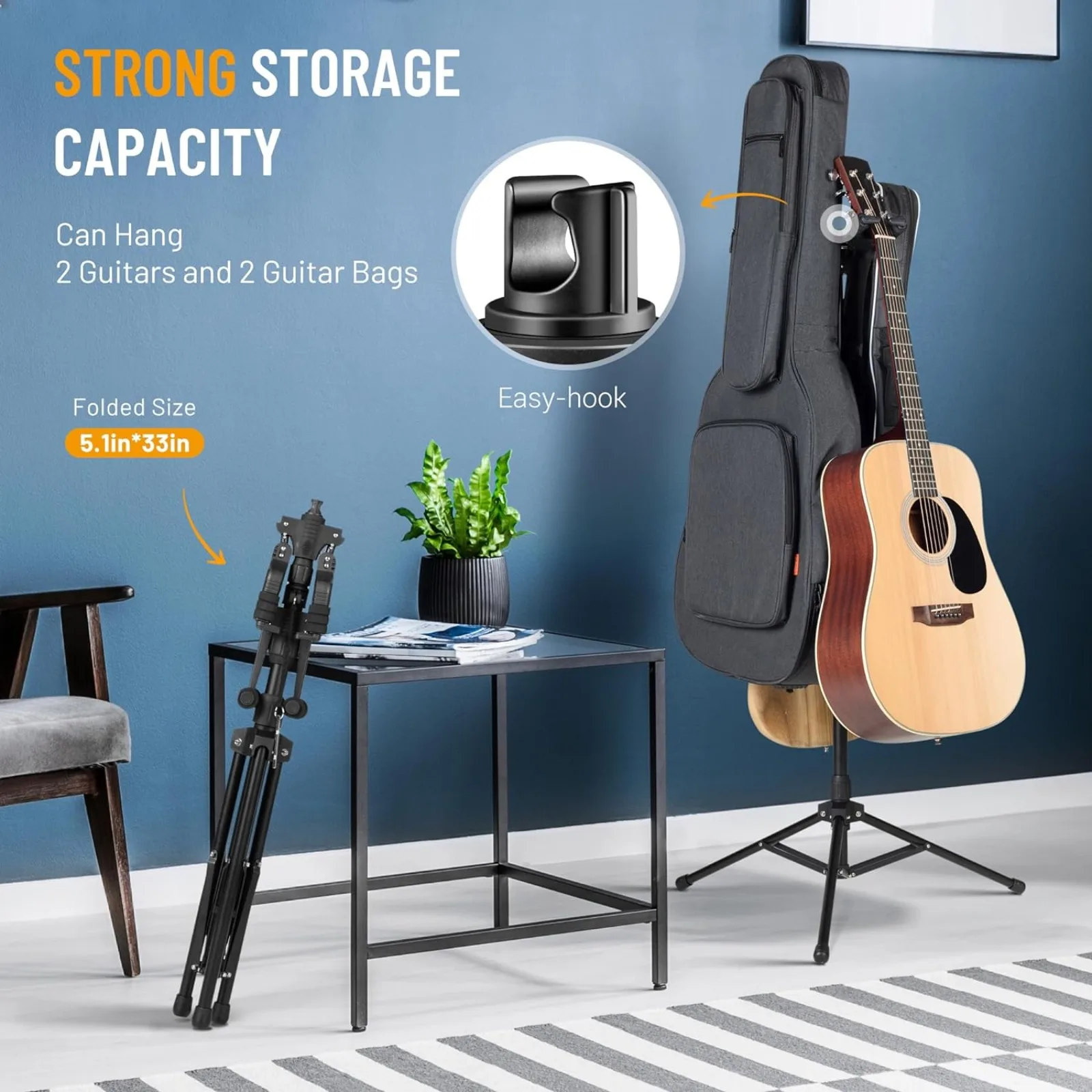 US  Double Guitar Stand Floor Holds Two Instruments Universal Multi Guitar Holder for Acoustic Electric Classical Guitars Bass