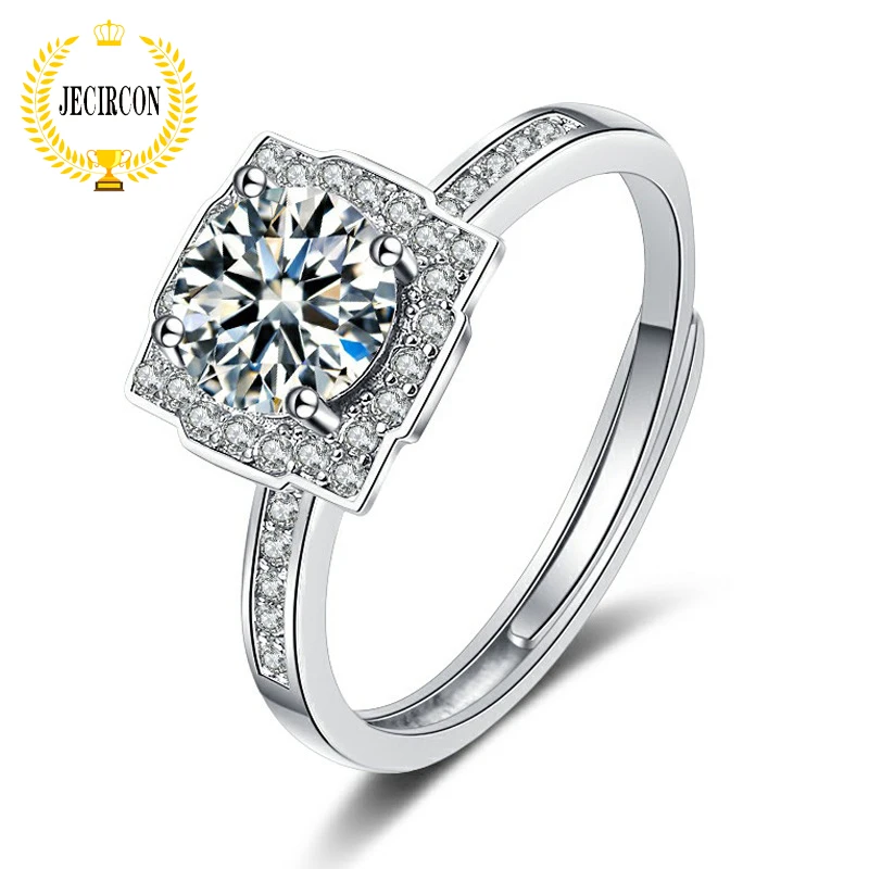 

JECIRCON Shiny Moissanite Ring for Women Wishing Fountain 4 Claw 925 Sterling Silver Proposal Engagement Platinum Band Wholesale