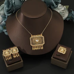 2024 New Unique Design 18k Gold Plated Stainless Steel Necklace earrings ring for women's jewelry set Wedding Holiday Gifts
