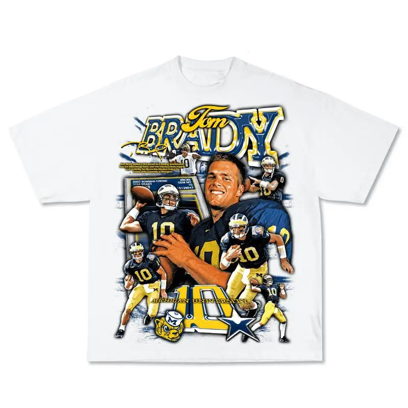 Tom Brady Michigan T-Shirt, Vintage Football Graphic Tee Funny Apparel Retro Game Day Fan Gift