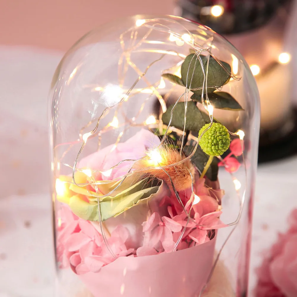 

Glass Dome Night Lamp with LED Illuminated Flower Decoration Sturdy Long Life Artificial Bloom for Home Study