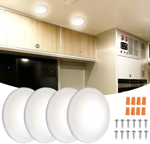 

4 Pack LED RV Interior Lights 4.5in 4W 3300K 360LM DC12V Surface Mount Puck Lights for Camper Van Trailer Boat