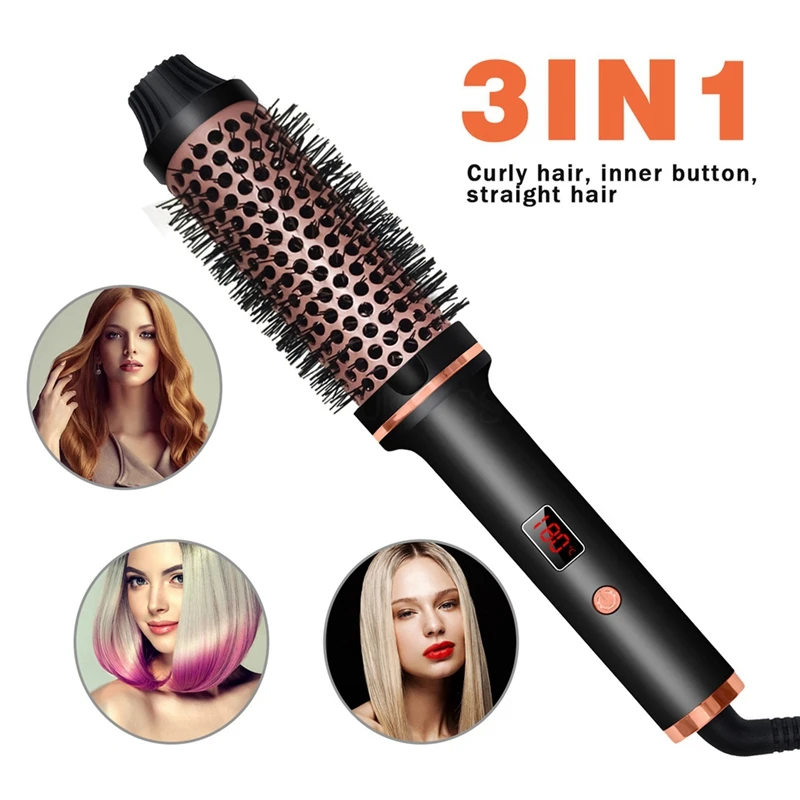 3In1 Ionic Hair Curler Straightener Professional Curling Iron Heated Hair Styling Brush Anti-Scald Thermal Brush