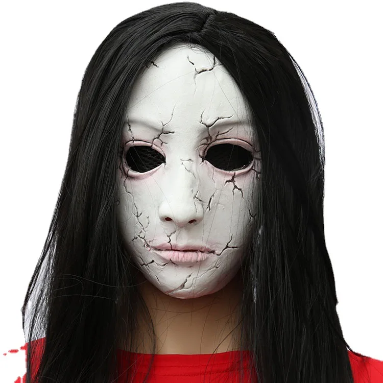 Horror Ghost Mask with Wig Haunted House Escape Room Skeleton Zombie Ghouls Nauseating Scary Ghost Face Hoods Party Pranks Props image 5