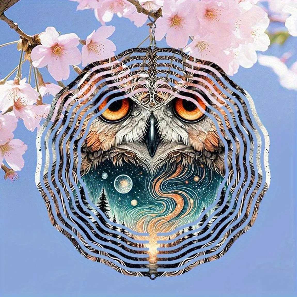 2D Metal Owl Wind Chime (Dynamic Wind Spinner, Vibrant Nature Patterns) | Outdoor Decor | Ideal Halloween & Christmas Gift