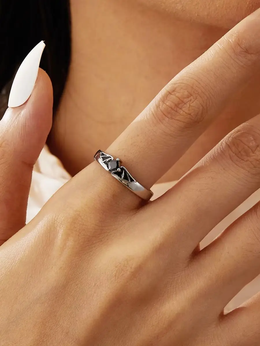 Nowy romantyczny anioł Demon Wings pierścionki dla par Fashion Design osobowość skrzydło regulowany pierścionek dla kobiet mężczyzn miłośników biżuterii prezent — 2